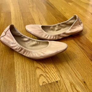 Tory Burch Eddie Beige Sand Nude Eddie Patent Leather Ballet Flats Shoes‎ Sz 6.5